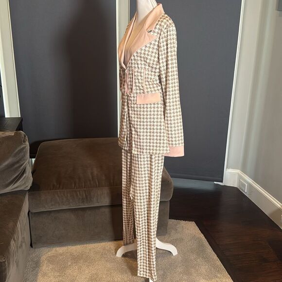Long Sleeve 2 Piece Houndstooth BodyCon Pantsuit Jacket & Pants Set *Size L READ - Picture 13 of 16